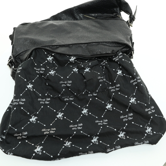 Beverly Hills Polo Club Shoulder Purse Faux Leather Hobo Bag17x13x4 Black/Silver - Picture 4 of 14